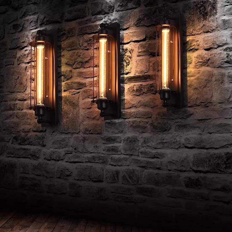 Wrought Iron Vintage Wall Lamp With Open Frame Rustic Design