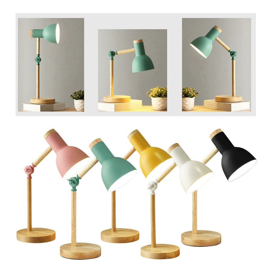 Soren Nordic Wood Desk Lamp With Colorful Shade Adjustable