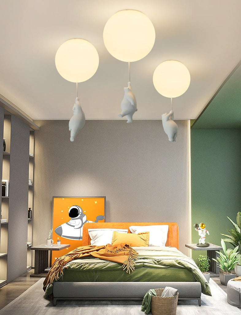 CuddleSphere Balloon Bear Ceiling Light Frosted Glass Globe