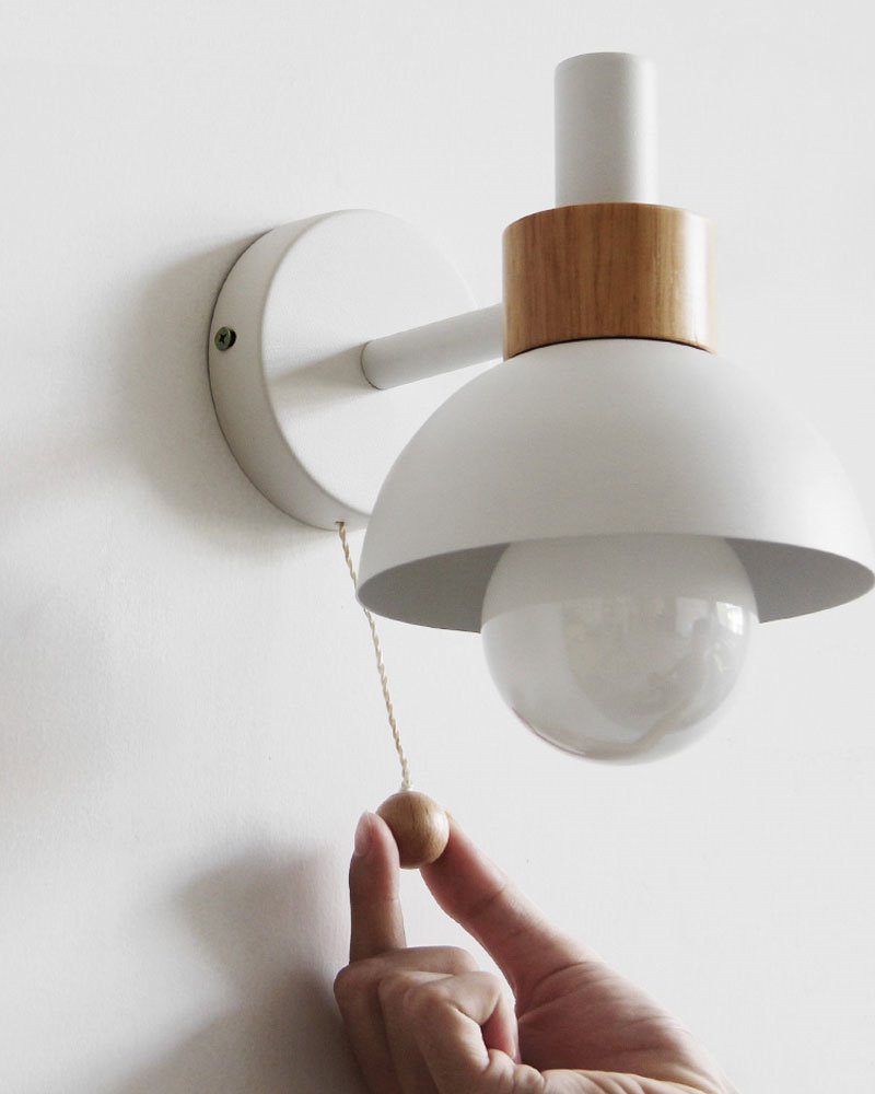 Pastel Nordic Pull Switch Wall Sconce With Wood Accent