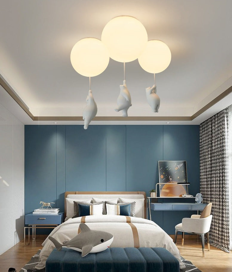 CuddleSphere Balloon Bear Ceiling Light Frosted Glass Globe