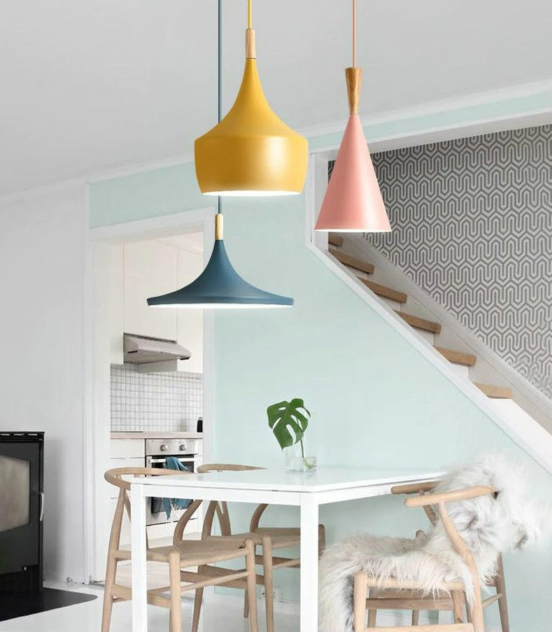 AuroraNord Colorful Nordic Pendant Lights With Wood Accents
