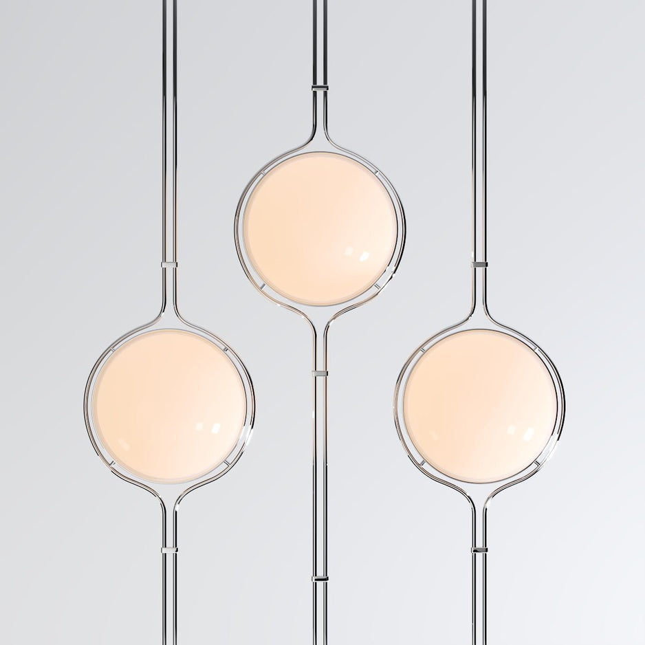 LumenCrest Floor-to-Ceiling Lamp with Beige Half-Globes