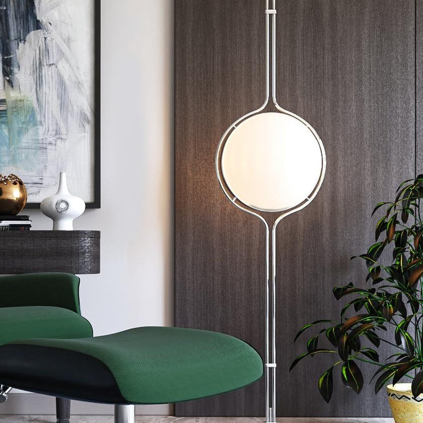 LumenCrest Floor-to-Ceiling Lamp with Beige Half-Globes