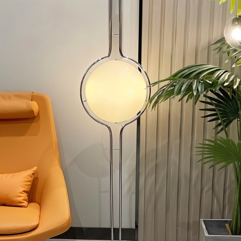 LumenCrest Floor-to-Ceiling Lamp with Beige Half-Globes