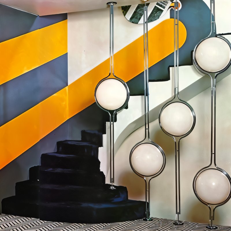 LumenCrest Floor-to-Ceiling Lamp with Beige Half-Globes