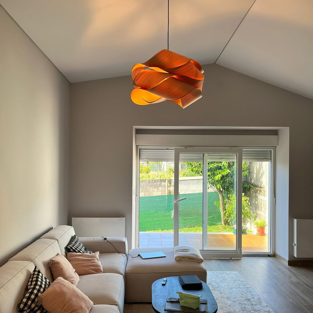 AuroraOak Handcrafted Wood Grain Pendant Lamp for Living