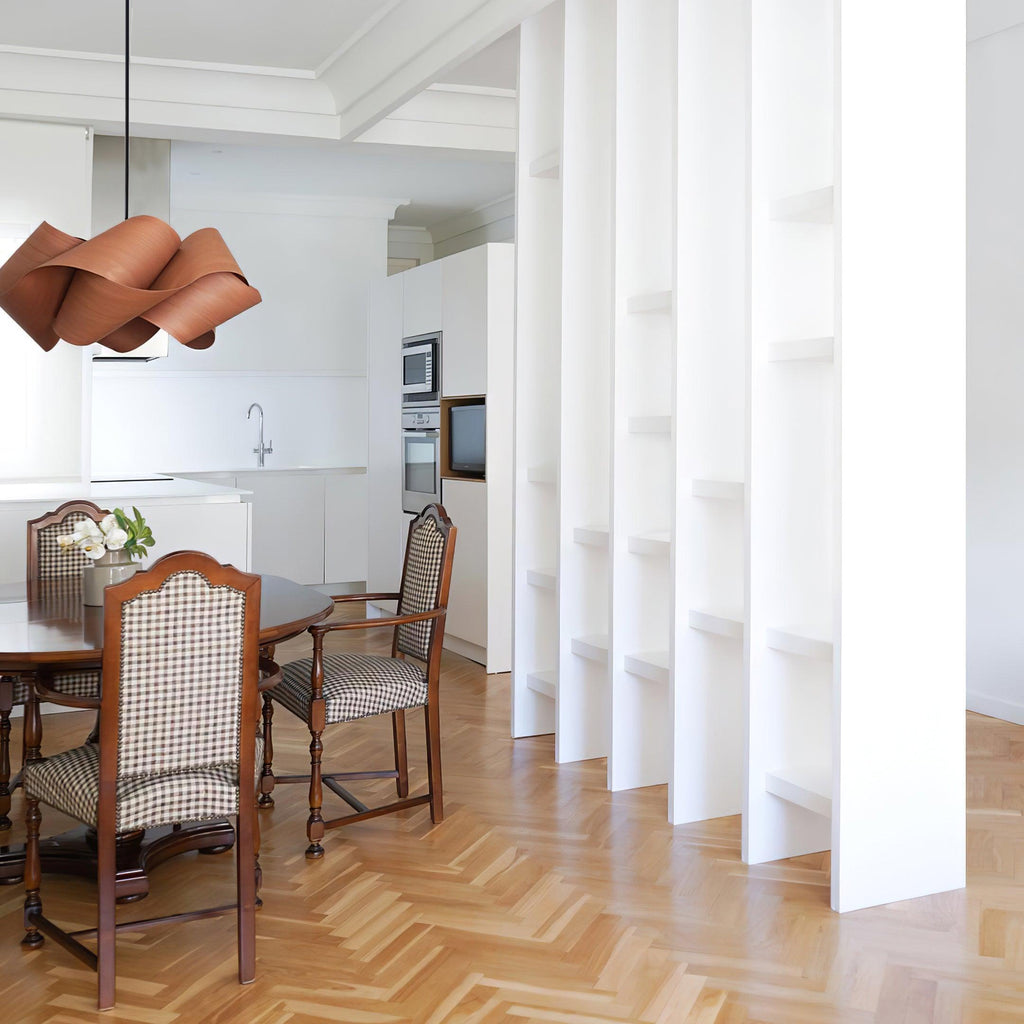 AuroraOak Handcrafted Wood Grain Pendant Lamp for Living