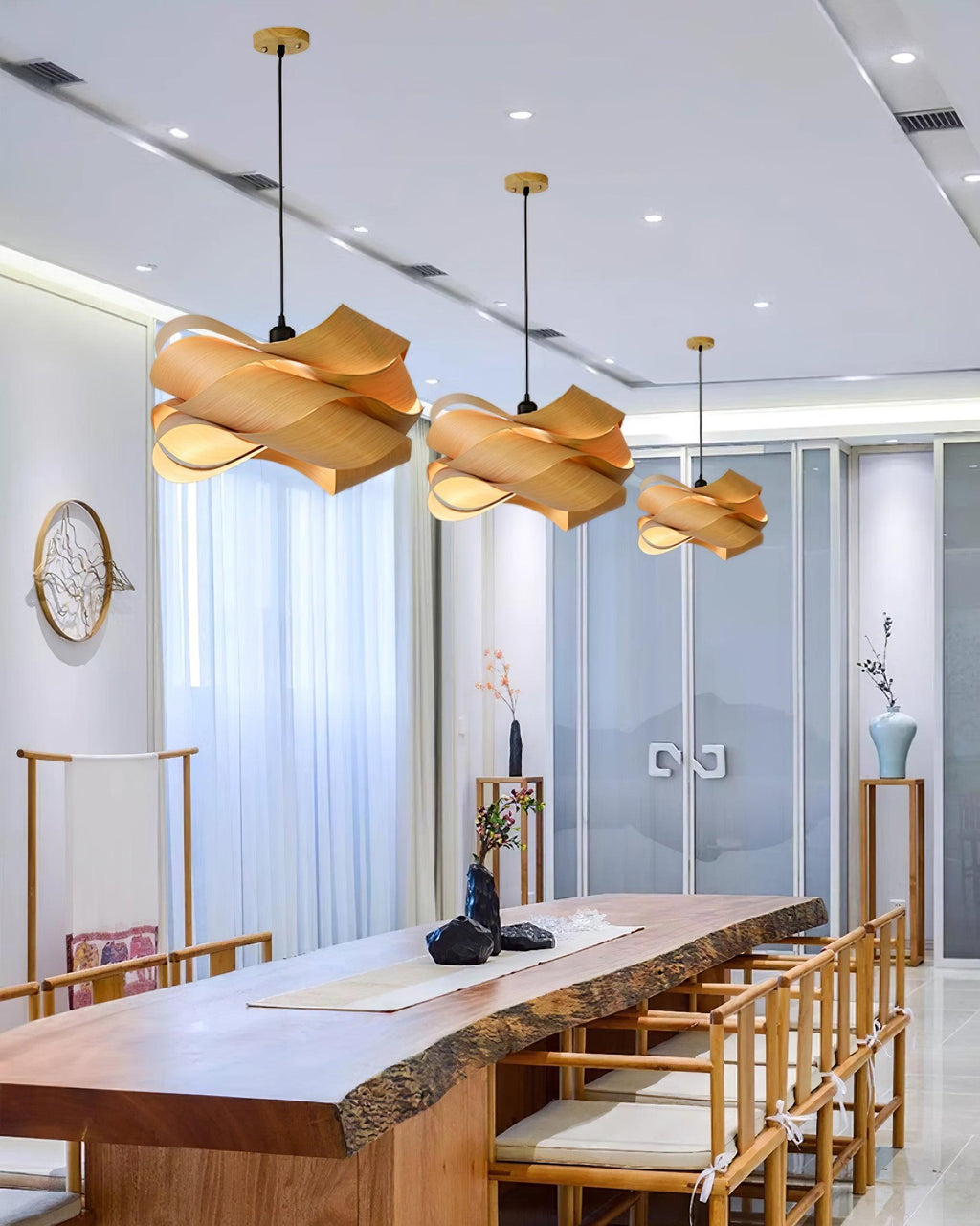 AuroraOak Handcrafted Wood Grain Pendant Lamp for Living