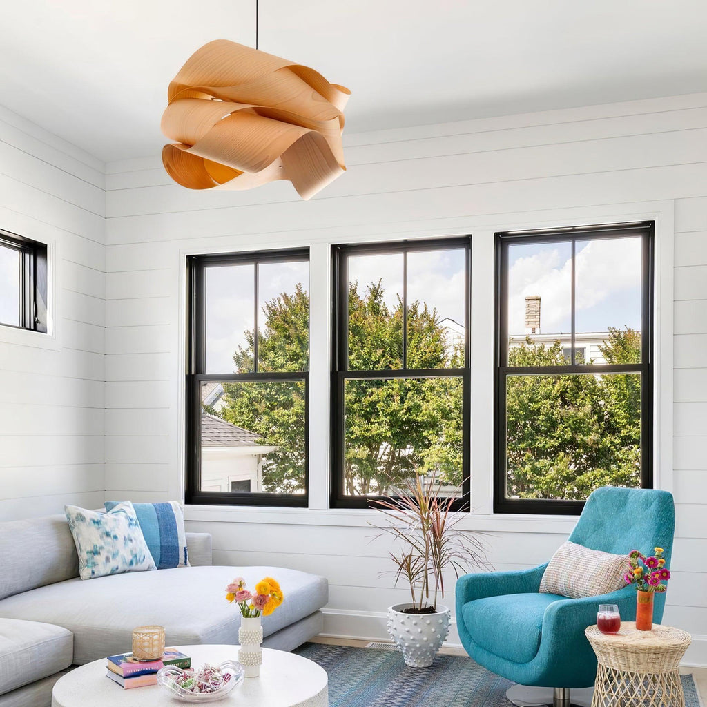 AuroraOak Handcrafted Wood Grain Pendant Lamp for Living