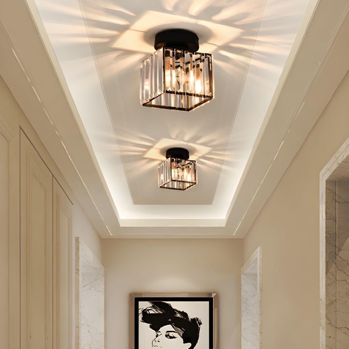 Dirron - Crystal ceiling lamp - Black Metal & K9 Crystal flush mount