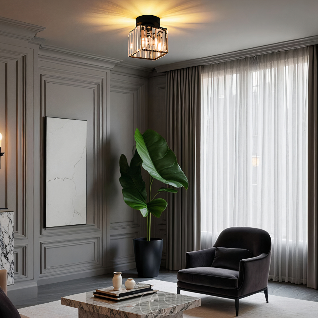 Dirron - Crystal ceiling lamp - Black Metal & K9 Crystal flush mount