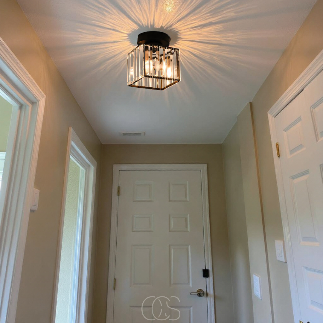 Dirron - Crystal ceiling lamp - Black Metal & K9 Crystal flush mount