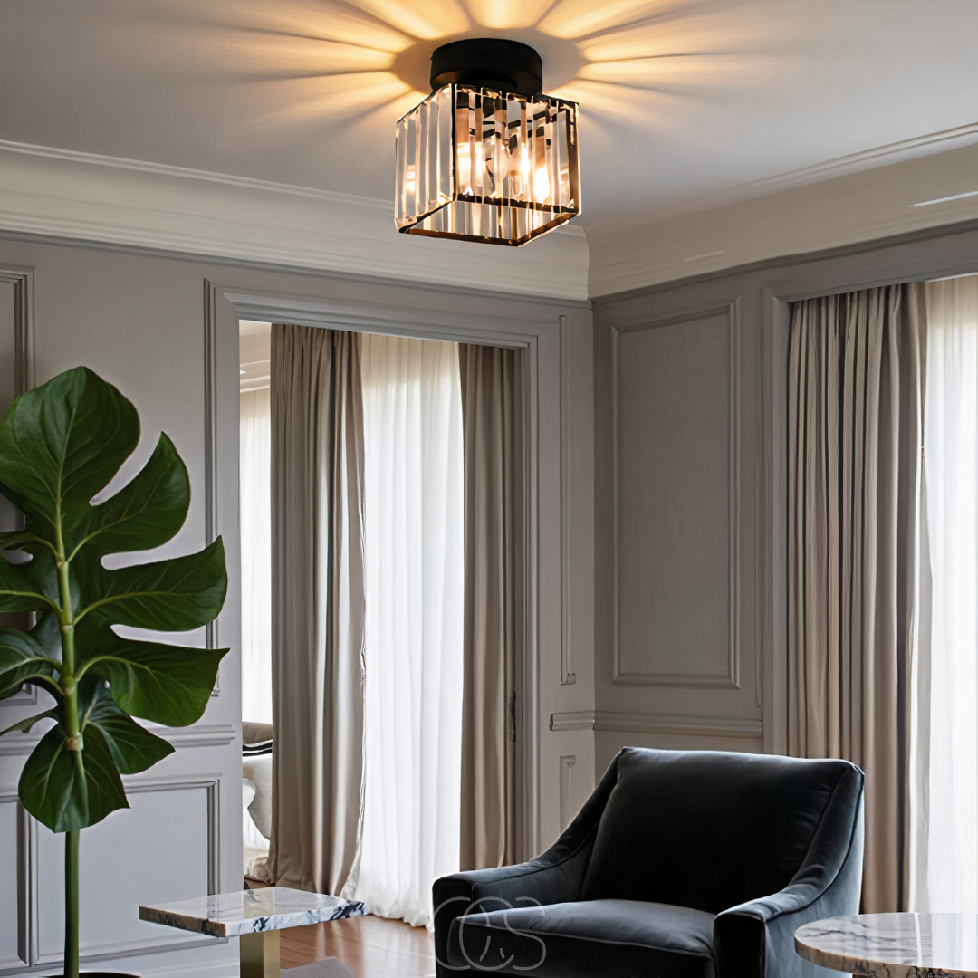 Dirron - Crystal ceiling lamp - Black Metal & K9 Crystal flush mount