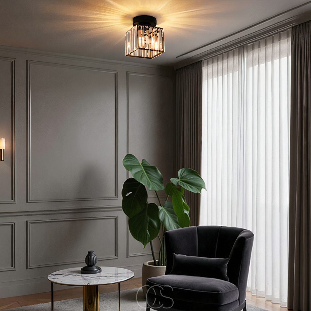 Dirron - Crystal ceiling lamp - Black Metal & K9 Crystal flush mount