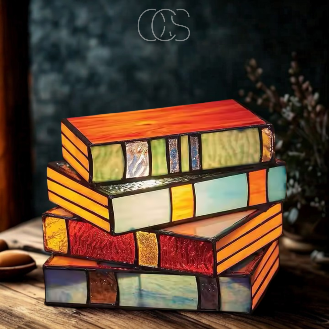 Dirron - Mosaic Book Lamp - Wireless Tiffany Table Lamp
