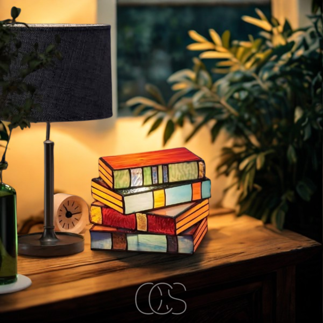 Dirron - Mosaic Book Lamp - Wireless Tiffany Table Lamp