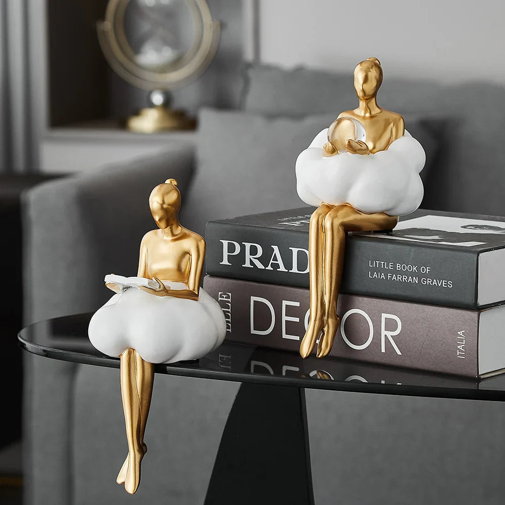 Dirron - Reading Woman on Cloud Sculpture - Resin Art Object