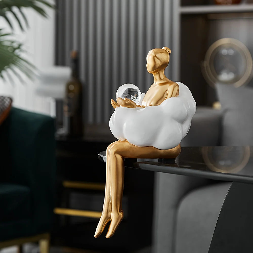 Dirron - Reading Woman on Cloud Sculpture - Resin Art Object