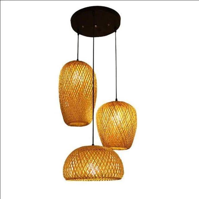 Three Bamboo Ceiling Pendant Lamps - Handmade Home Decor