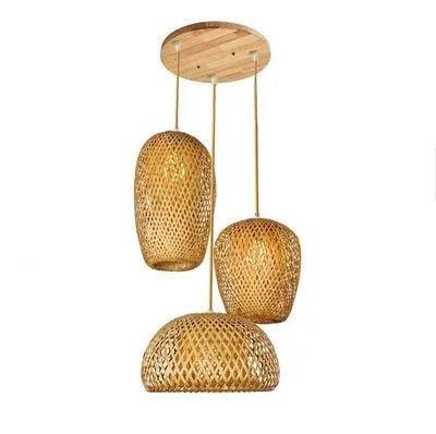 Three Bamboo Ceiling Pendant Lamps - Handmade Home Decor