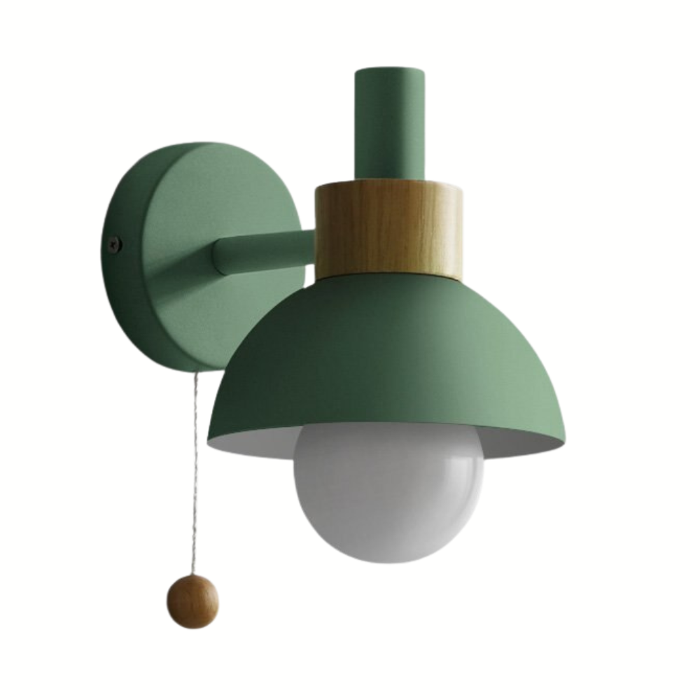 Pastel Nordic Pull Switch Wall Sconce With Wood Accent