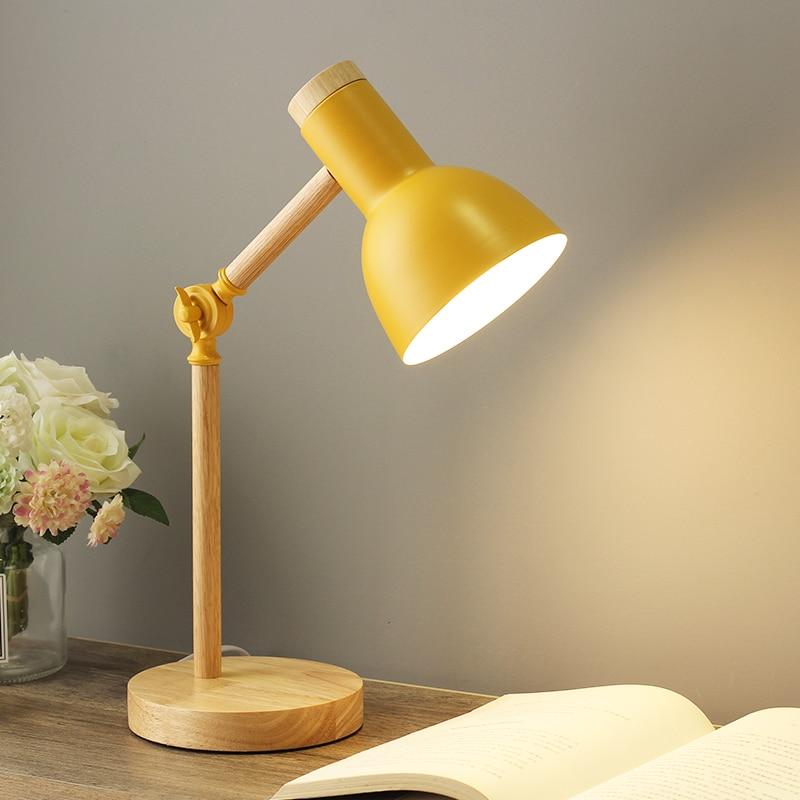 Soren Nordic Wood Desk Lamp With Colorful Shade Adjustable