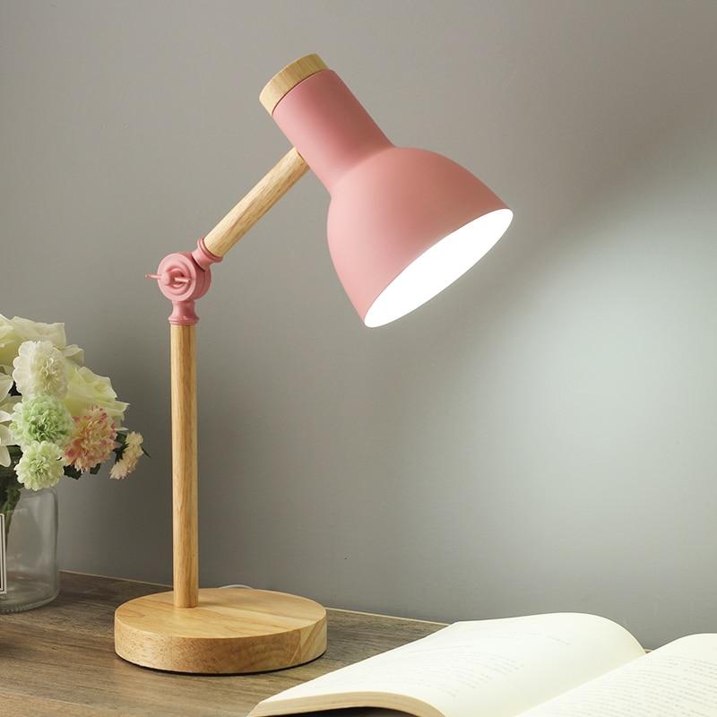 Soren Nordic Wood Desk Lamp With Colorful Shade Adjustable