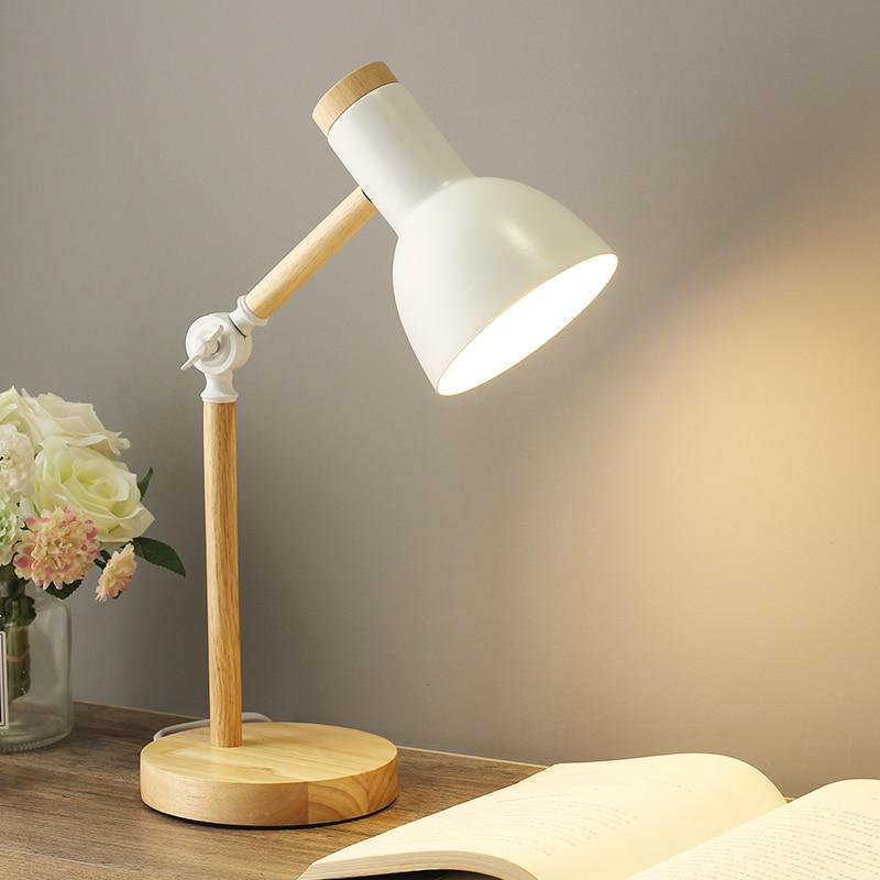Soren Nordic Wood Desk Lamp With Colorful Shade Adjustable