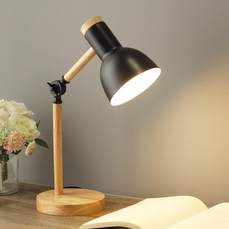 Soren Nordic Wood Desk Lamp With Colorful Shade Adjustable