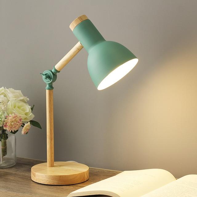 Soren Nordic Wood Desk Lamp With Colorful Shade Adjustable