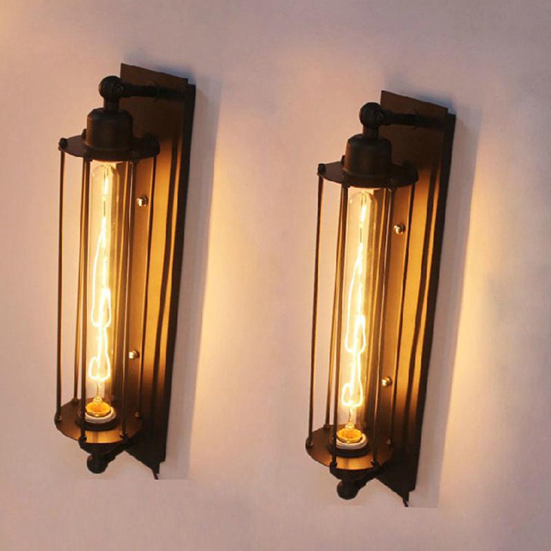 Wrought Iron Vintage Wall Lamp With Open Frame Rustic Design