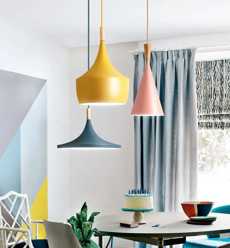 AuroraNord Colorful Nordic Pendant Lights With Wood Accents