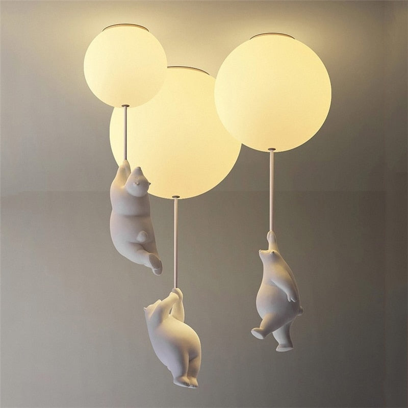 CuddleSphere Balloon Bear Ceiling Light Frosted Glass Globe