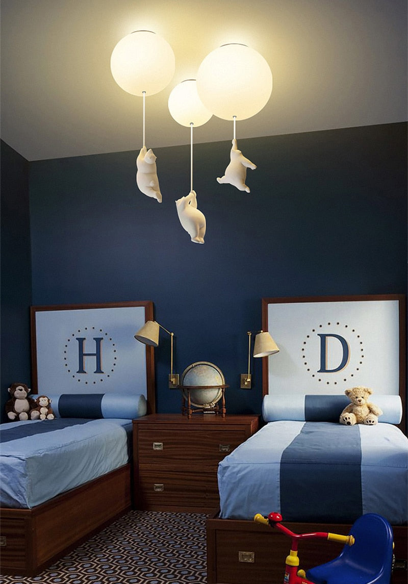 CuddleSphere Balloon Bear Ceiling Light Frosted Glass Globe