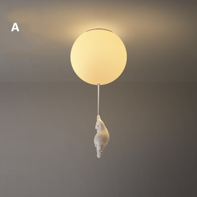 CuddleSphere Balloon Bear Ceiling Light Frosted Glass Globe