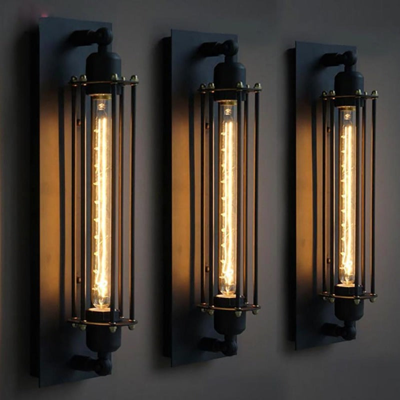 Wrought Iron Vintage Wall Lamp With Open Frame Rustic Design