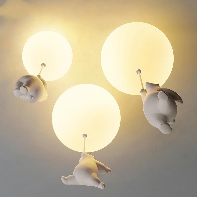 CuddleSphere Balloon Bear Ceiling Light Frosted Glass Globe