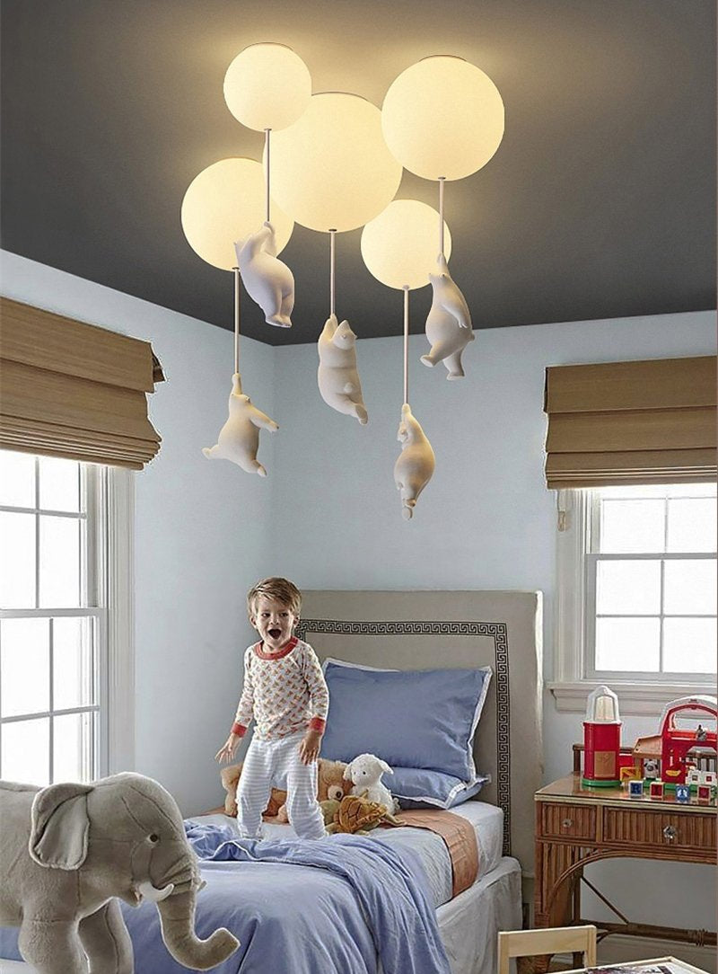 CuddleSphere Balloon Bear Ceiling Light Frosted Glass Globe