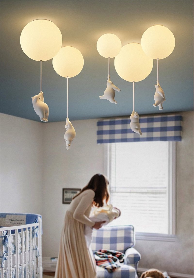 CuddleSphere Balloon Bear Ceiling Light Frosted Glass Globe