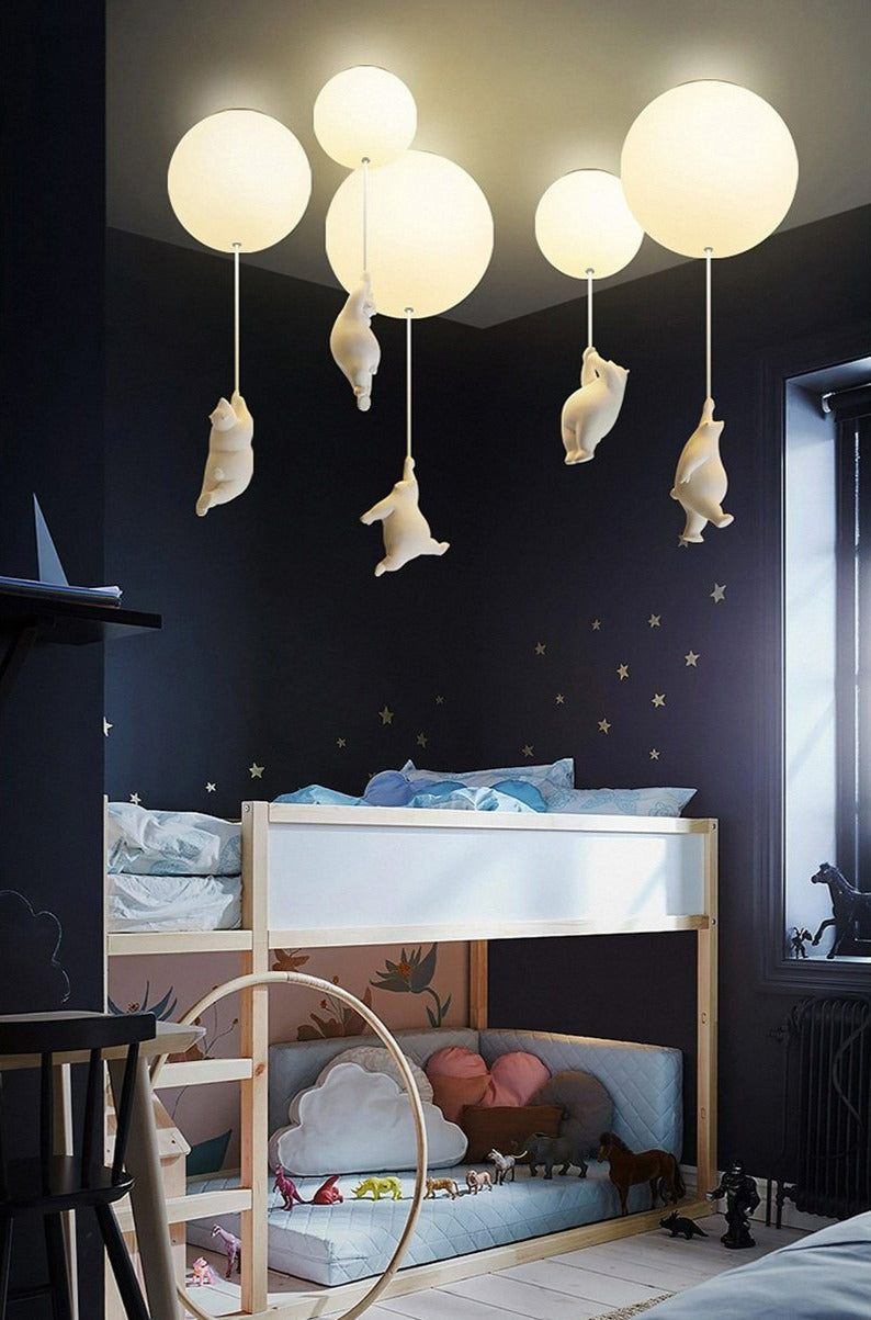 CuddleSphere Balloon Bear Ceiling Light Frosted Glass Globe