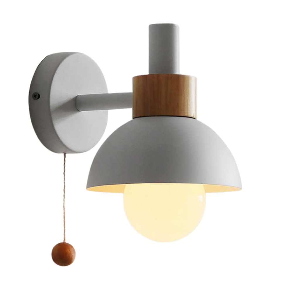 Pastel Nordic Pull Switch Wall Sconce With Wood Accent