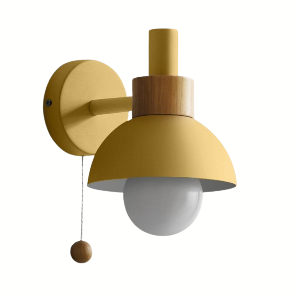 Pastel Nordic Pull Switch Wall Sconce With Wood Accent
